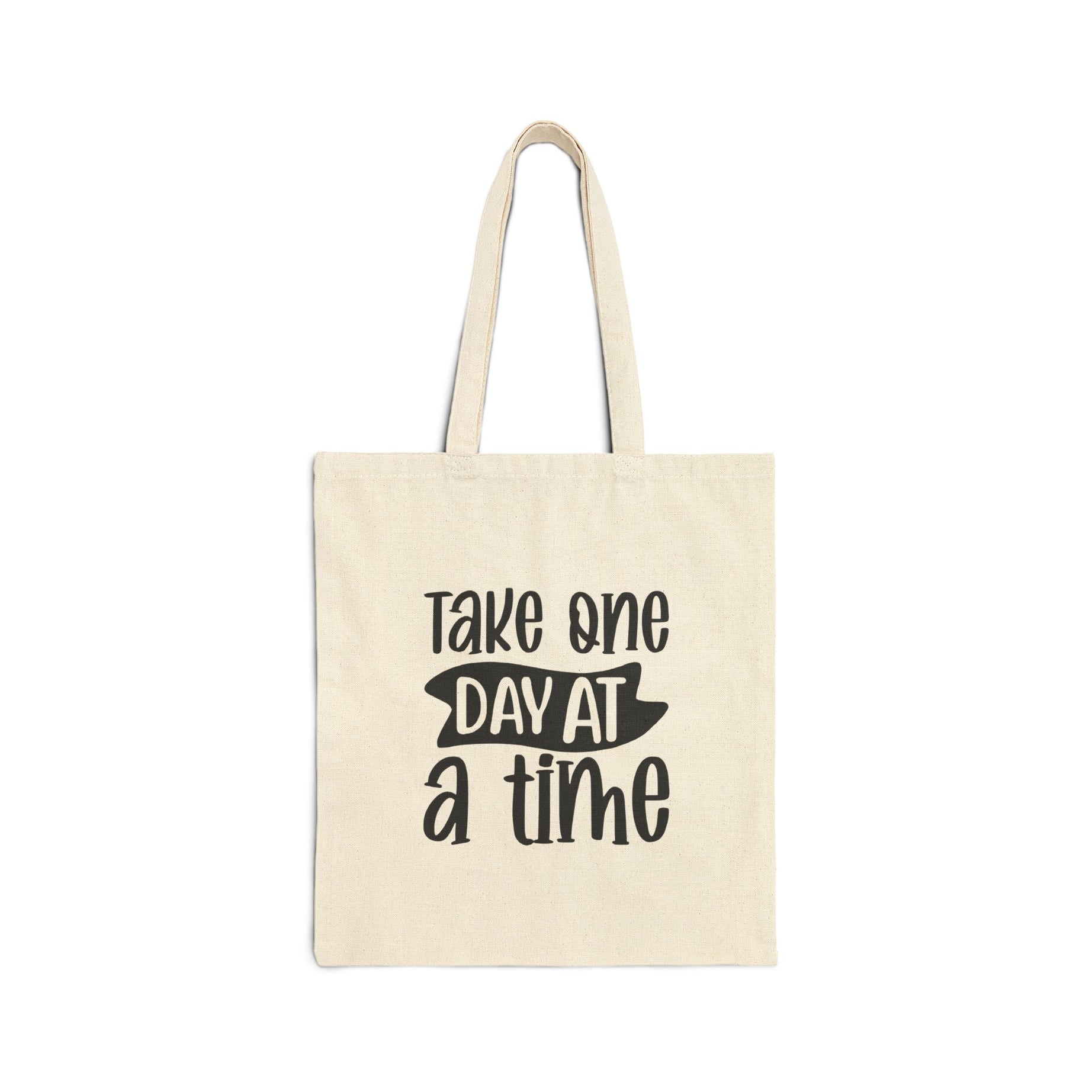 Take One Day At a Time Printed Cotton Canvas Tote Bag